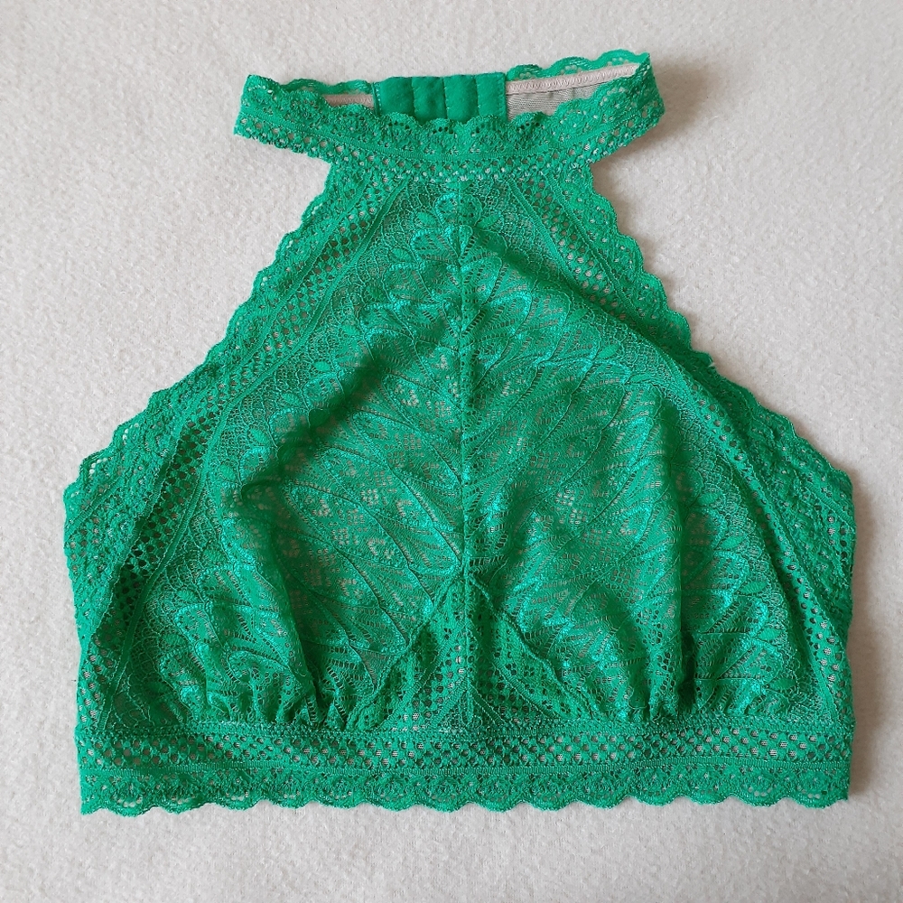 Saki Silver Green Halter Lace Bralette
